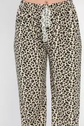 Pantaloni de casă damă, fleece Leopard, moale și stilat hover