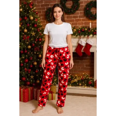 Pantaloni damă din polar roșu, perfecți pentru relaxare acasă