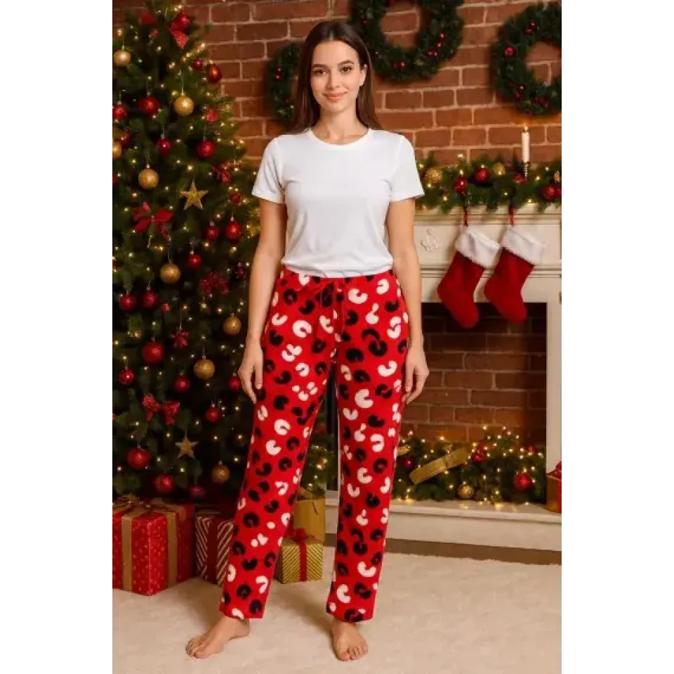 Pantaloni damă din polar roșu, perfecți pentru relaxare acasă