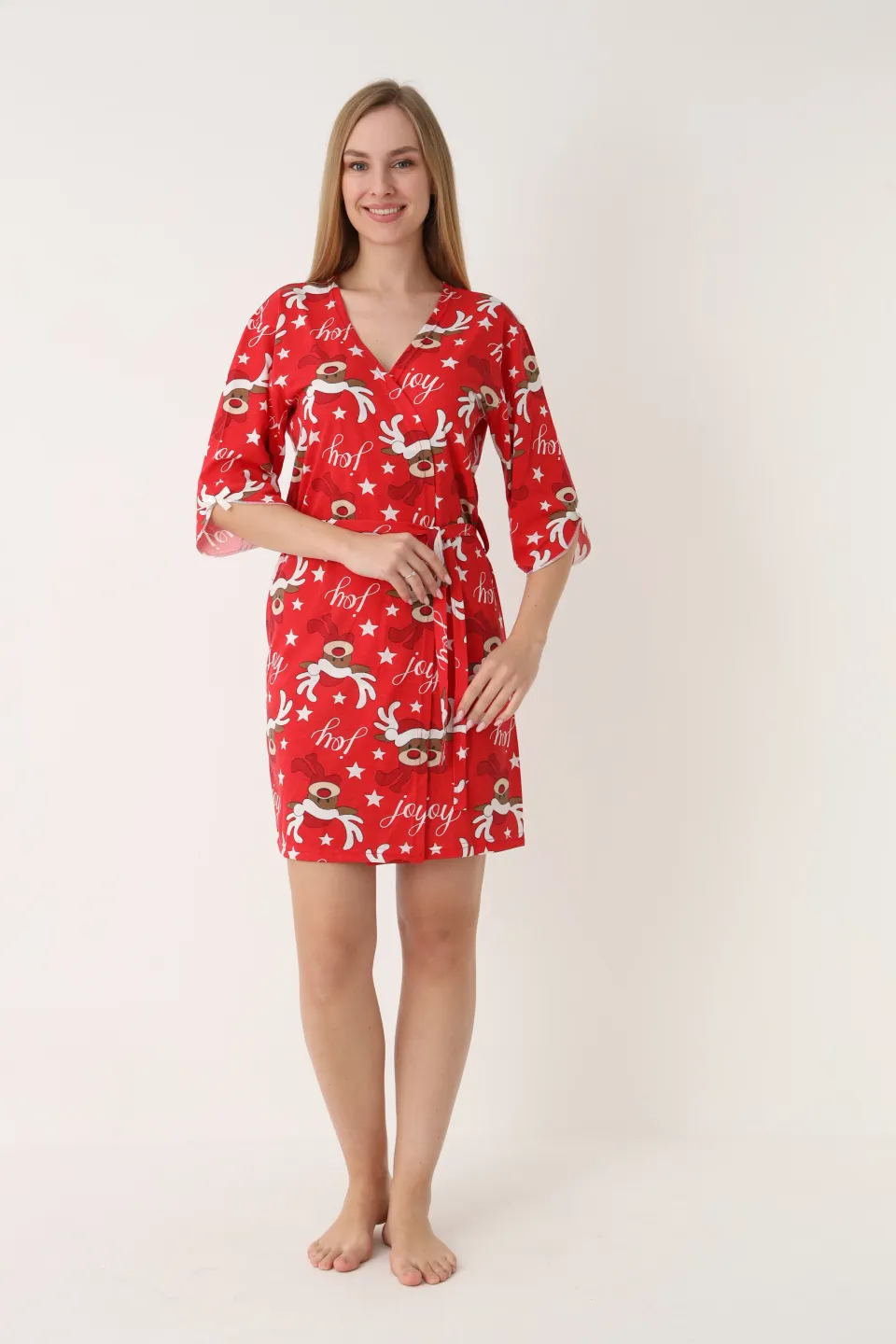 Halat damă roșu cu model cu reni - 5