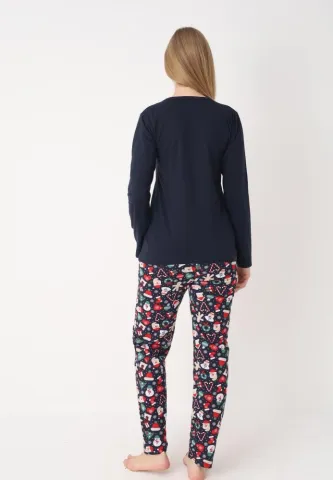 Pijamă de Crăciun pentru Damă, Bleumarin, cu Om de Zăpadă, Mâneci și Pantaloni Lungi hover