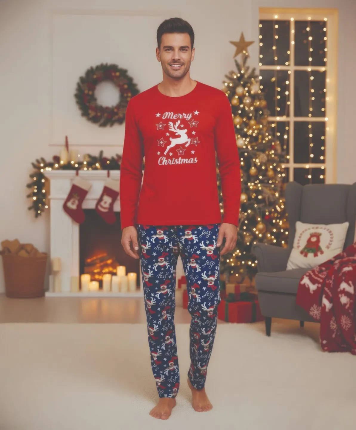 Pijama bărbat Crăciun roșu Merry Christmas - 1