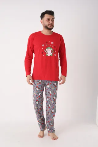 Pijama bărbat Crăciun roșu cu imprimeu figurine de Crăciun