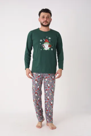 Pijama bărbat Crăciun verde cu imprimeu figurine de Crăciun