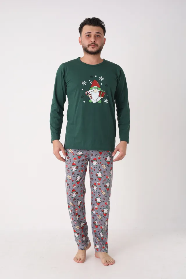 Pijama bărbat Crăciun verde cu imprimeu figurine de Crăciun