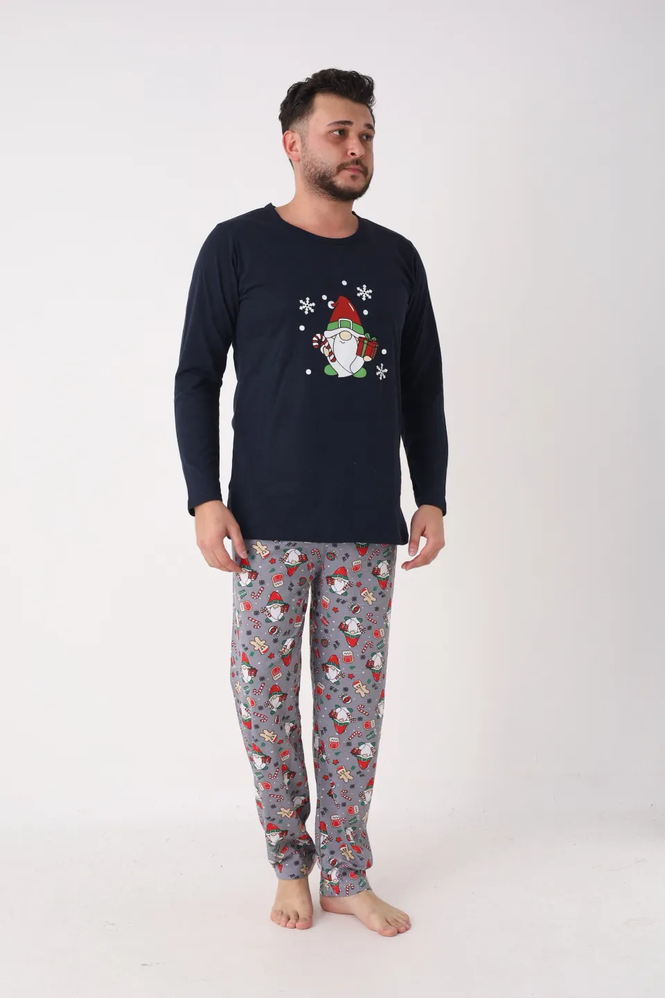 Pijama bărbat Crăciun bleumarin cu imprimeu figurine de Crăciun - 5