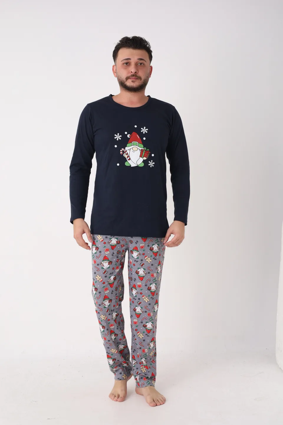 Pijama bărbat Crăciun bleumarin cu imprimeu figurine de Crăciun - 6