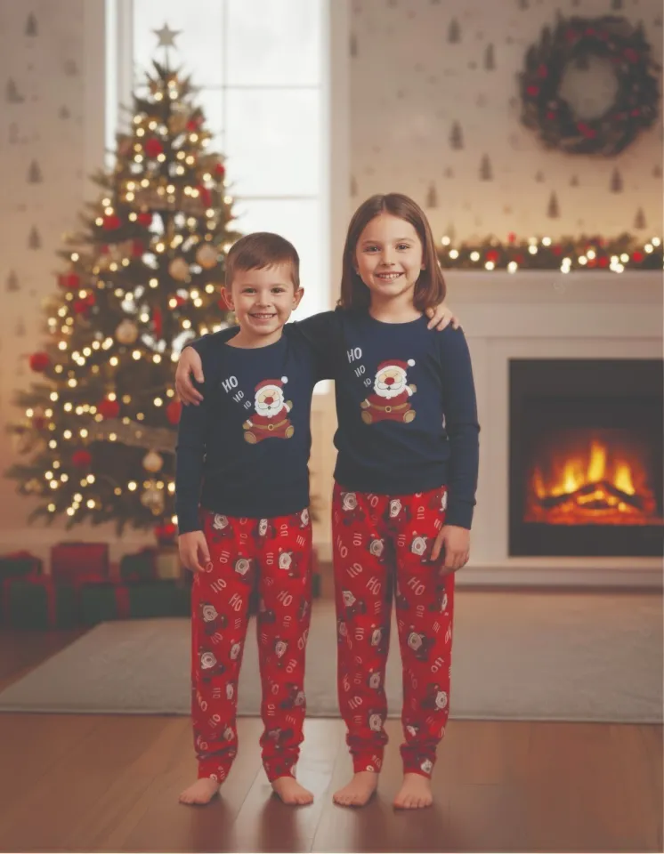 Pijama copii Crăciun bleumarin cu Moș Crăciun