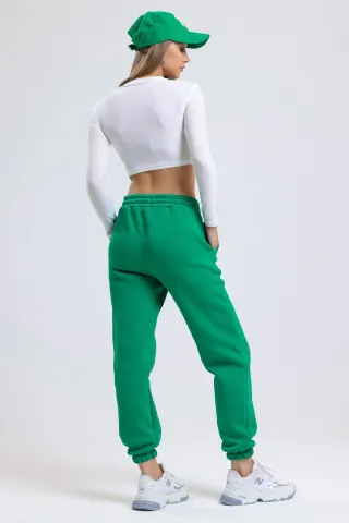 Pantalon de trening sport damă, verde, cu buzunare laterale hover