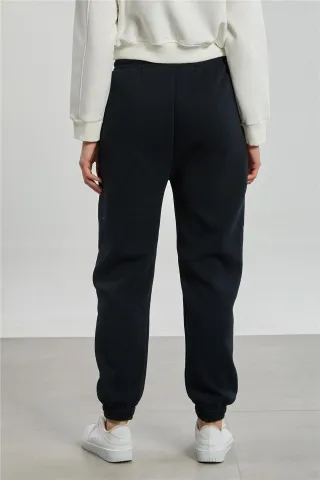 Pantalon de trening sport damă, negru, cu buzunare laterale hover